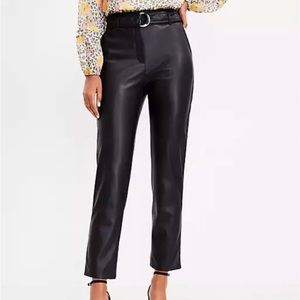 NWT - Loft Belted Slim Taper Faux Leather Pants Black